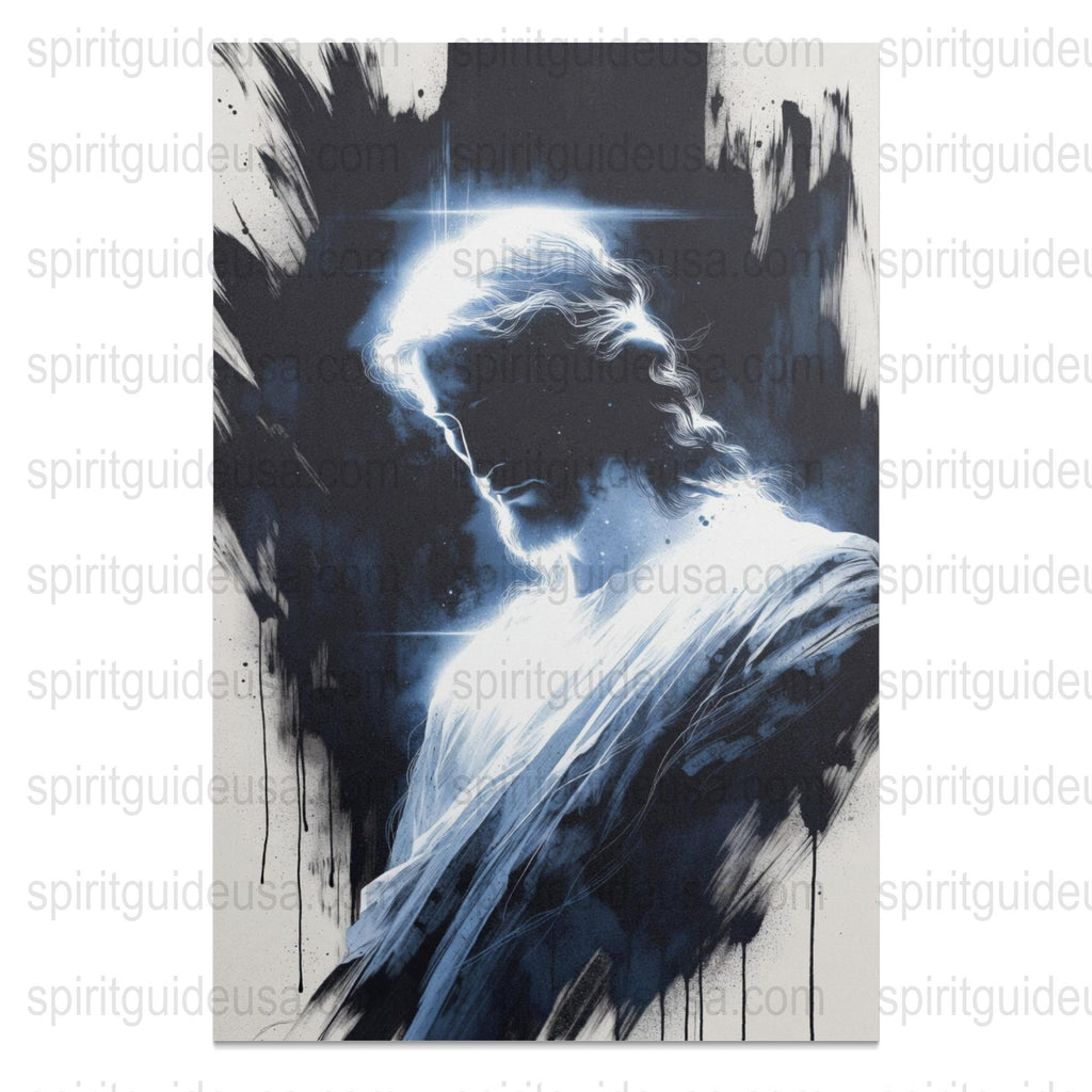 Abstract Angel Art Print, Blue and Black Spiritual Canvas, Modern Religious Wall Decor, Heavenly Guardian Angel Painting