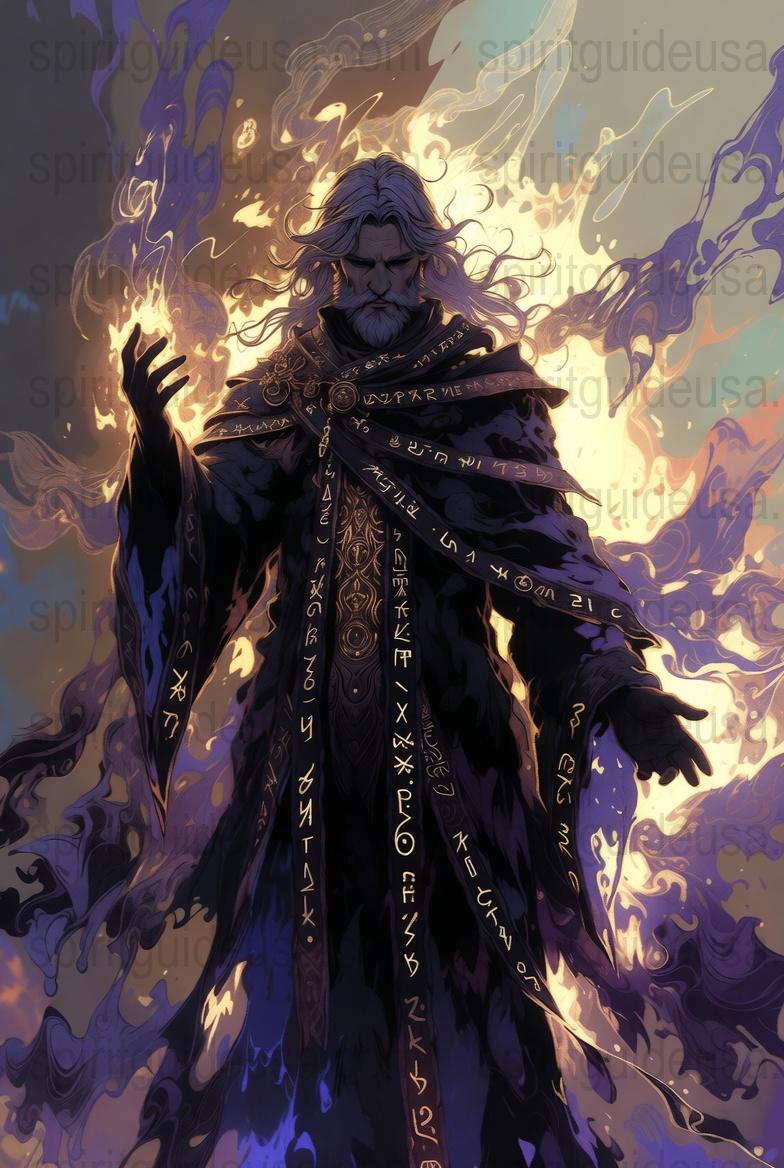 Fantasy Wizard Art Print, Magical Fire Sorcerer Poster, Mystical Decor, Eldritch Spellcaster Illustration, Gift for Fantasy Lovers