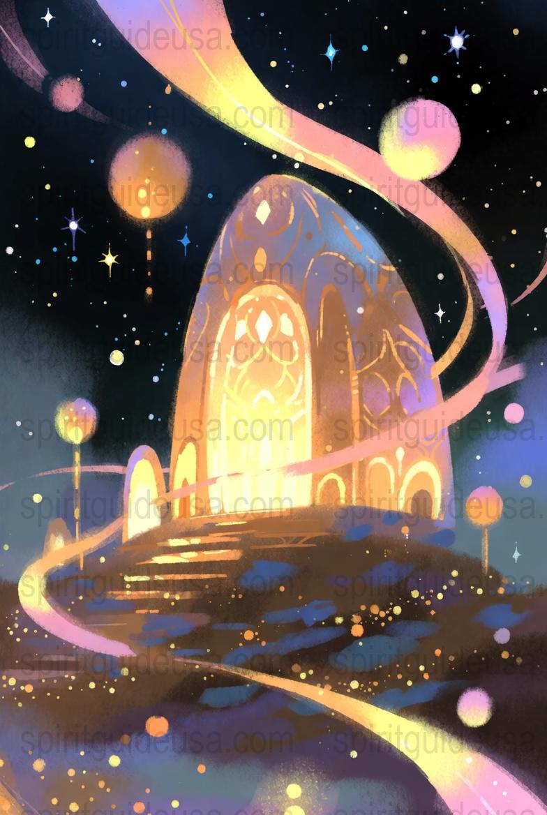 Enchanted Castle Print, Fantasy Night Sky Art, Magical Galaxy Illustration, Mystical Home Decor