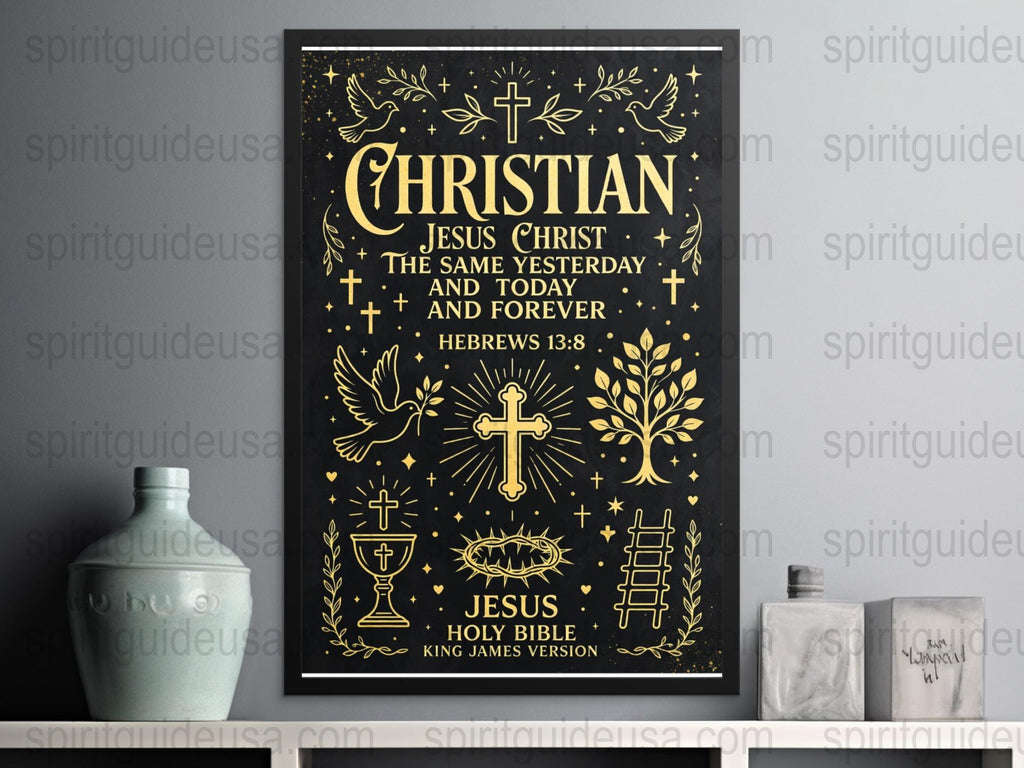 Christian Wall Art Poster, Jesus Christ Quote, Religious Home Decor, Bible Verse Hebrews 13:8 Print