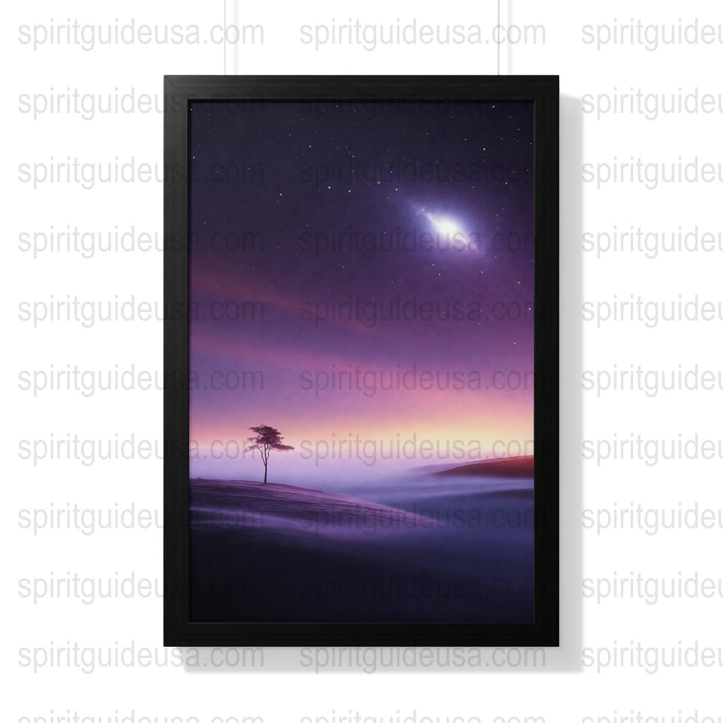Framed Starry Night Sky Art Print, Ethereal Cosmic Landscape with Tree, Mystical Wall Decor, Celestial Photography