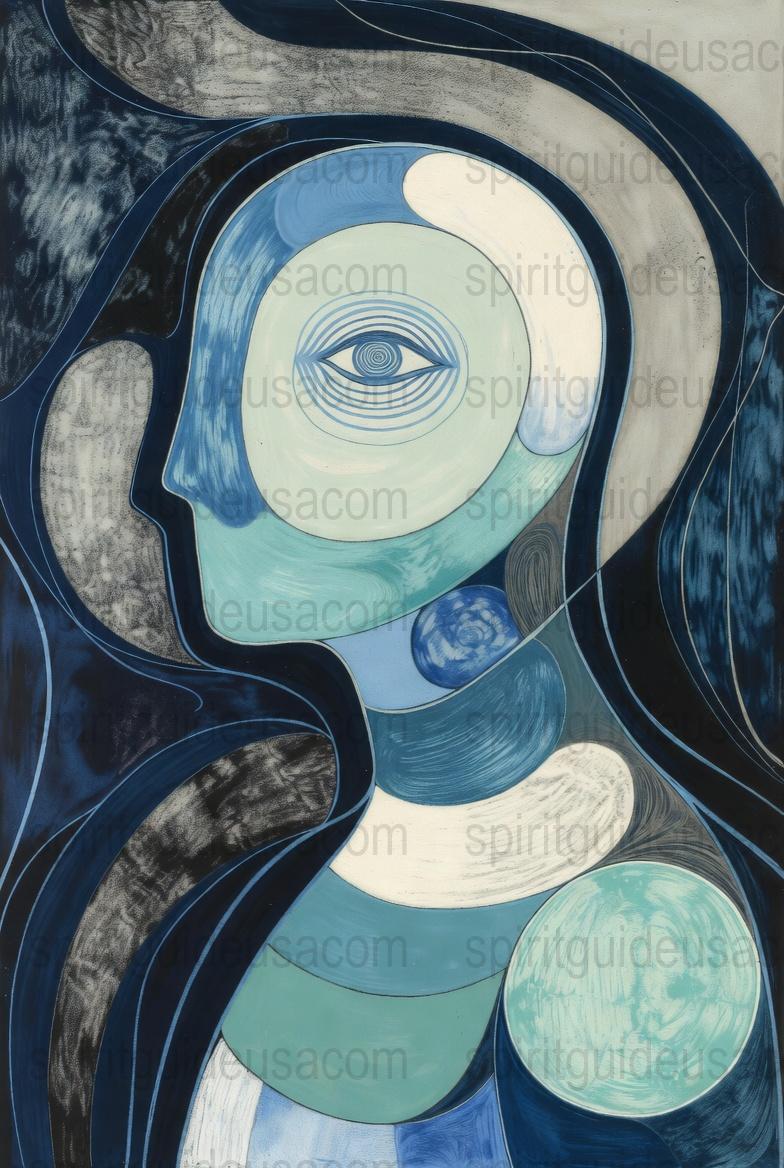 Abstract Human Mind Art Print, Blue and White, Modern Psychedelic Wall Decor, Surrealistic Interior Artwork