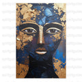 Abstract Face Art Print, Blue and Gold Wall Decor, Modern Aesthetic Room Decoration, Unique Artwork Canvas