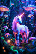 Unicorn Poster, Magical Forest with Glowing Mushrooms, Fantasy Wall Art, Colorful Mystical Decor