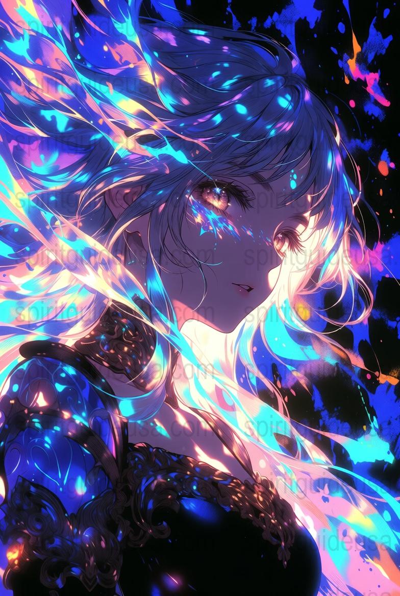 Vibrant Anime Art Print, Colorful Fantasy Wall Decor, Unique Cosmic Digital Illustration, Manga Style Poster, Collectible Artwork
