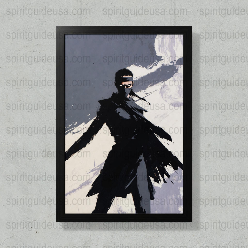 Ninja Warrior Art Print, Modern Samurai Poster, Japanese Style Wall Decor, Framed Martial Arts Illustration