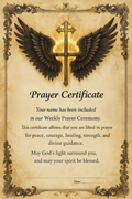 Prayer Certificate Digital Download • Your Name Added to Weekly Prayer List • Christian Blessing Printable • Spiritual Support Gift