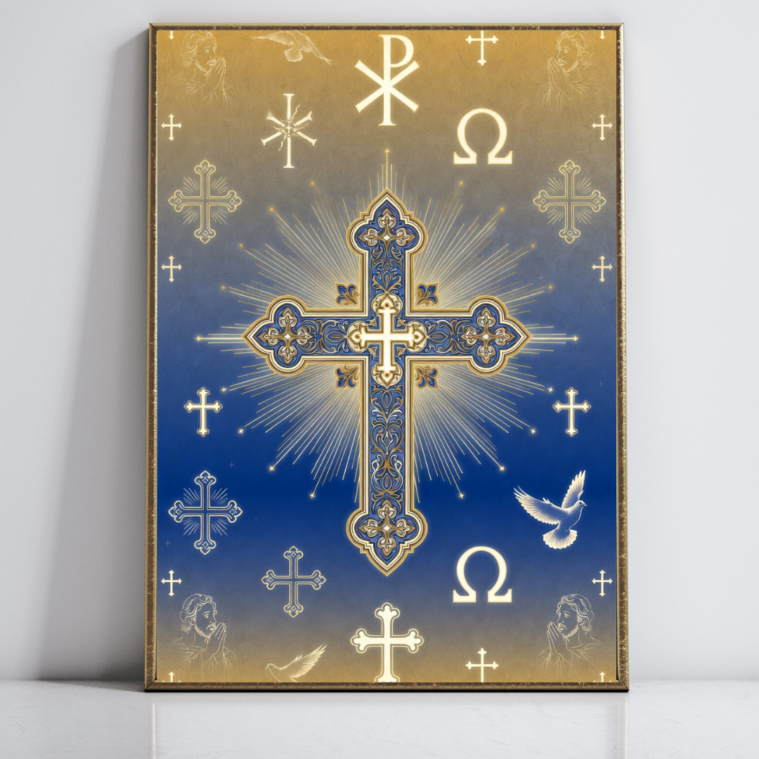 Holy Spirit Cosmic Icon – Vibrant Faith-Based Wall Art Print

Eternal Cross of Heaven – Radiant Christian Celestial DesignSacred Rainbow Saint – Colorful Contemporary Christian Art

Angelic Cross Mosaic – Premium Christian Spiritual Fine Art