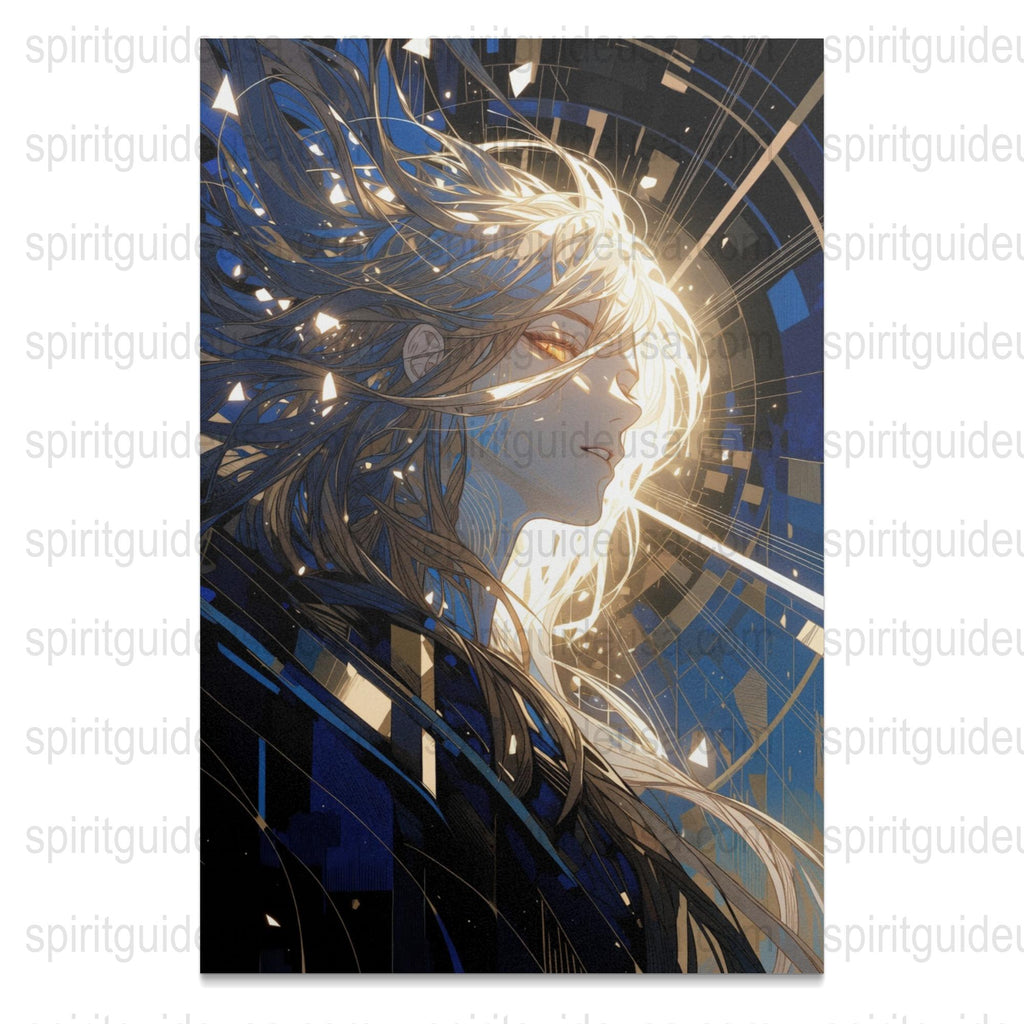Anime Art Print, Cosmic Girl with Stars, Fantasy Wall Decor, Manga Style Poster, Blue and Gold Color Palette, Night Sky Illustration
