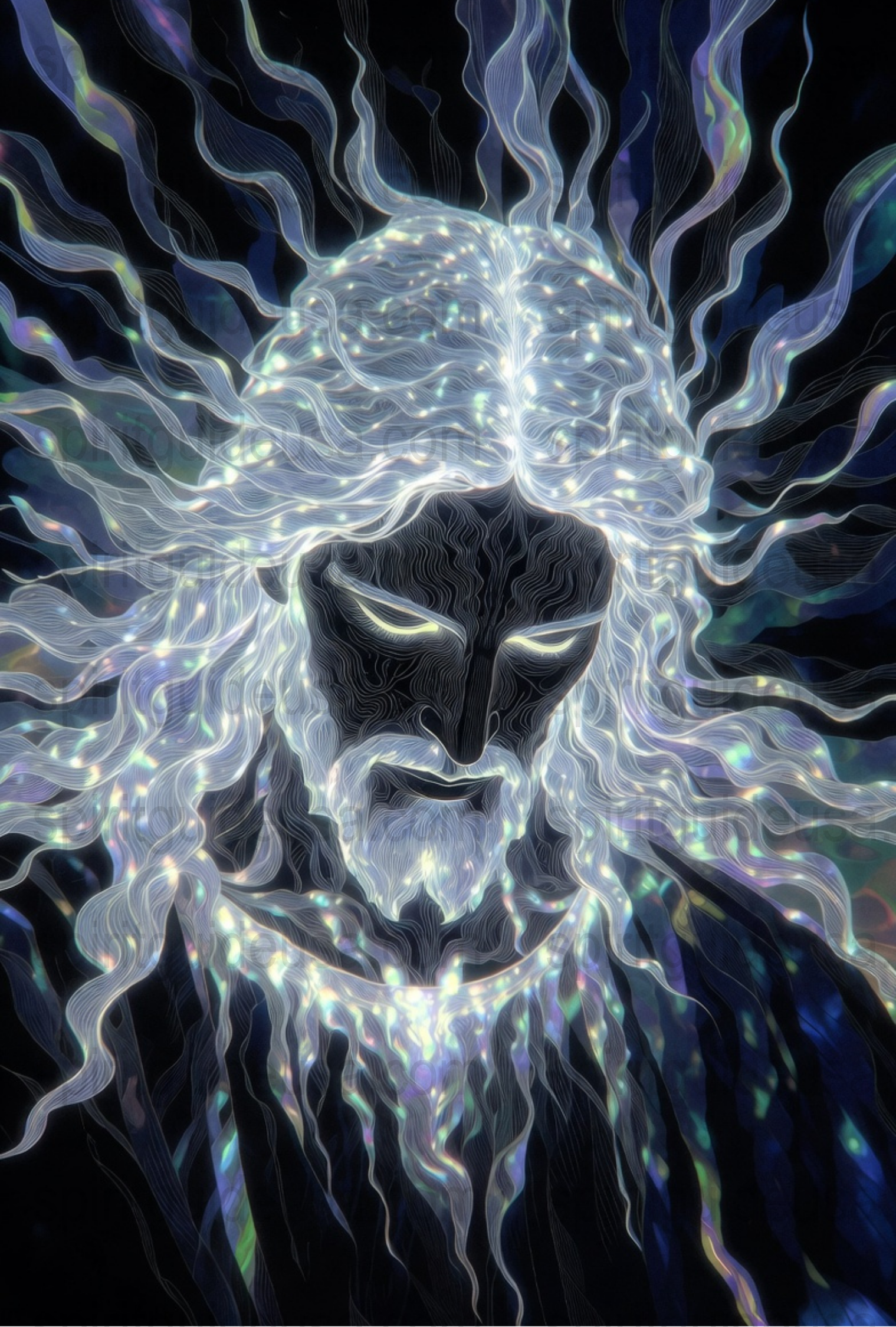 Neon Mystic Sage Art Print, Luminous Spiritual Leader Poster, Electric Aura Wall Decor for Meditation Room