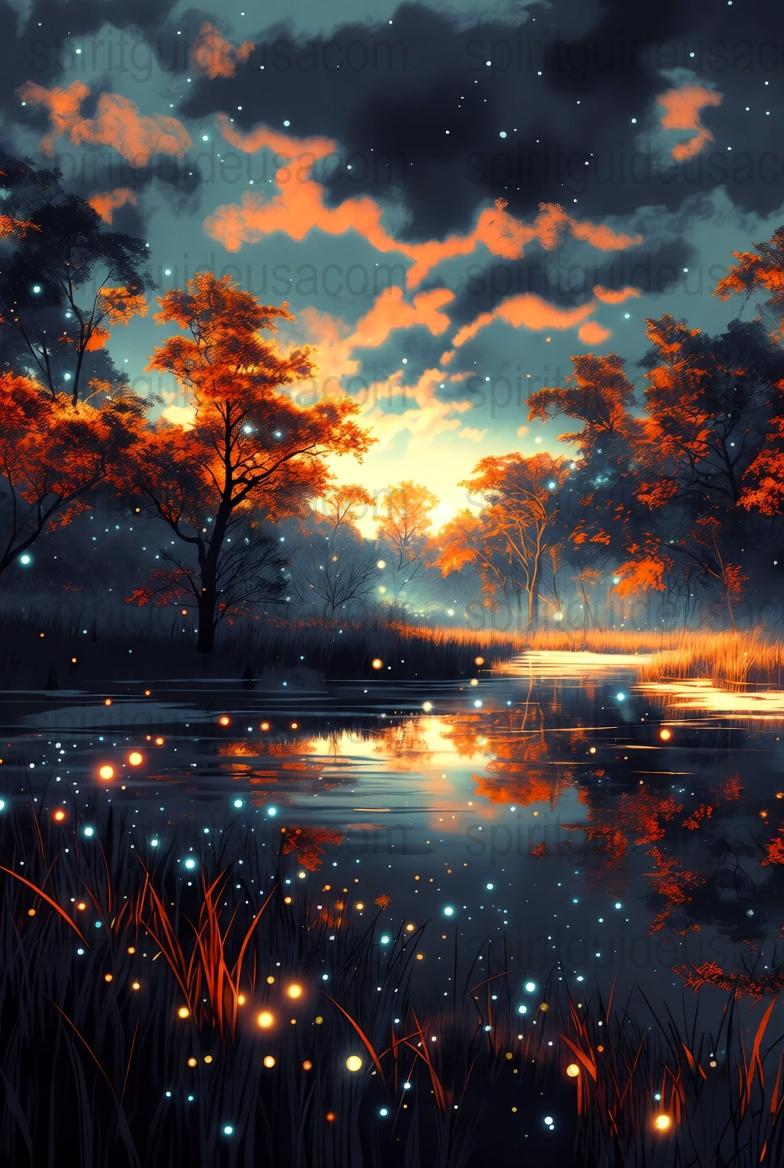 Enchanted Forest Night Scene Wall Art, Magical Autumn Landscape Poster, Twilight Nature Print Decor