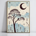 Celestial Moon and Stars Wall Art, Vintage Style Tree Painting, Boho Home Decor, Nature Inspired Artwork for Living Room or Bedroom