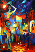 Vibrant Abstract Cityscape Painting, Colorful Night Scene, Expressionist Art, Wall Decor, Large Canvas Print, Urban Artwork for Home