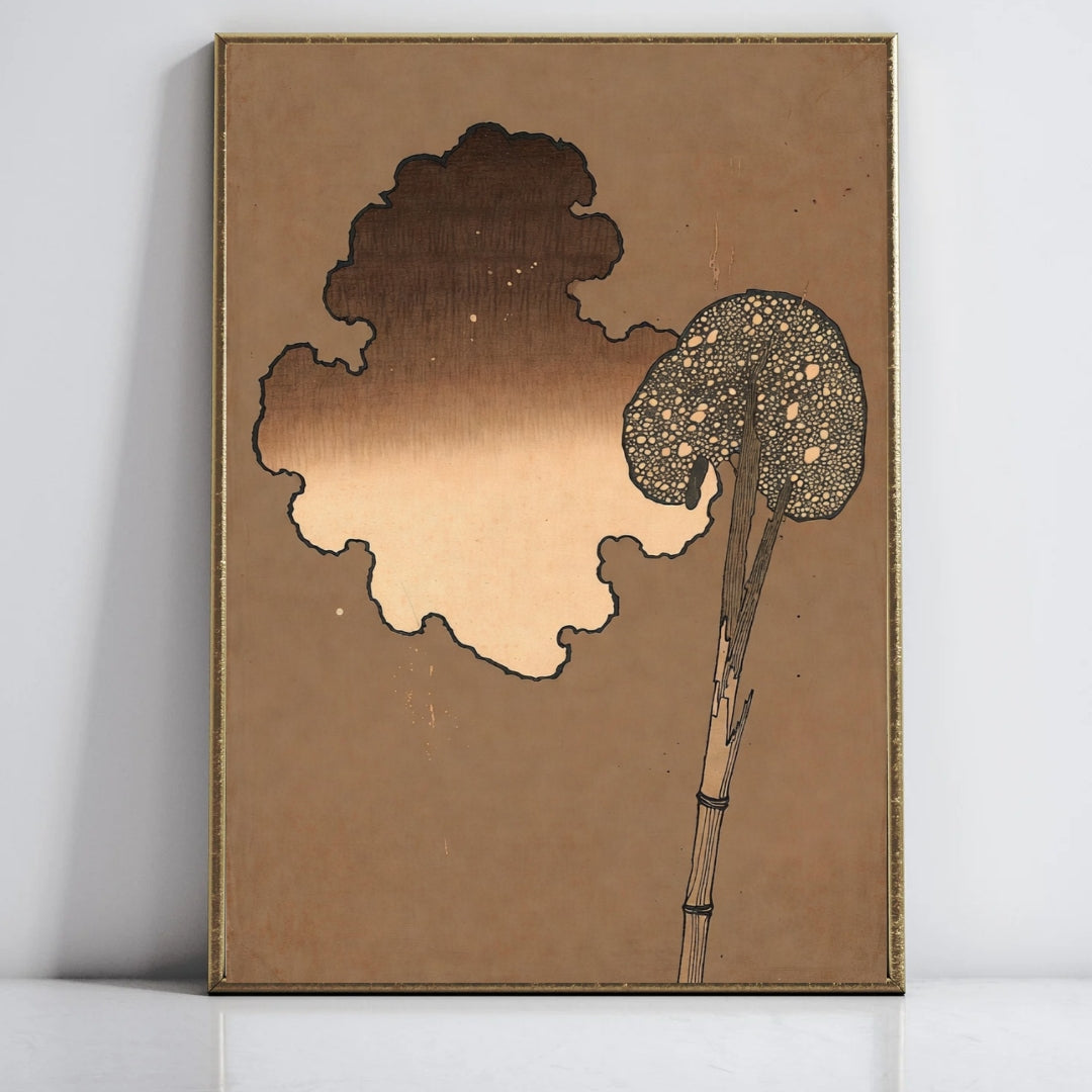 Vintage Japanese Style Wall Art, Gold and Brown Tree Painting, Abstract Elegant Home Decor