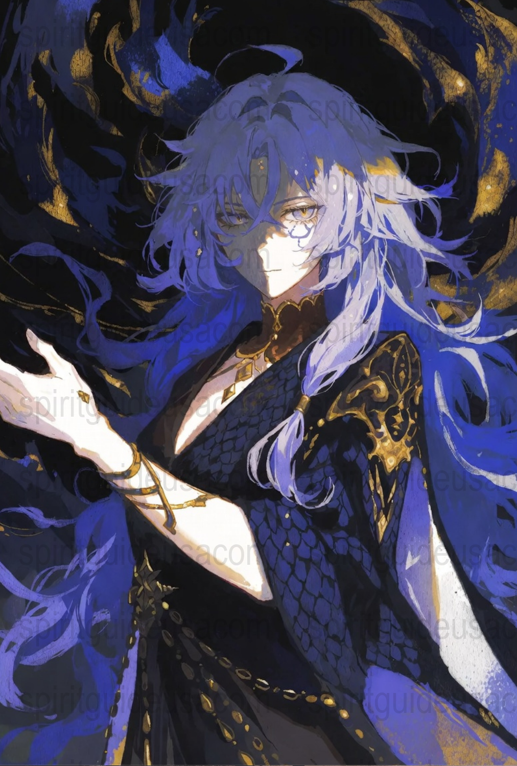 Anime Character Art Print, Mystical Blue-Haired Wizard, Fantasy Wall Decor, Magical Poster