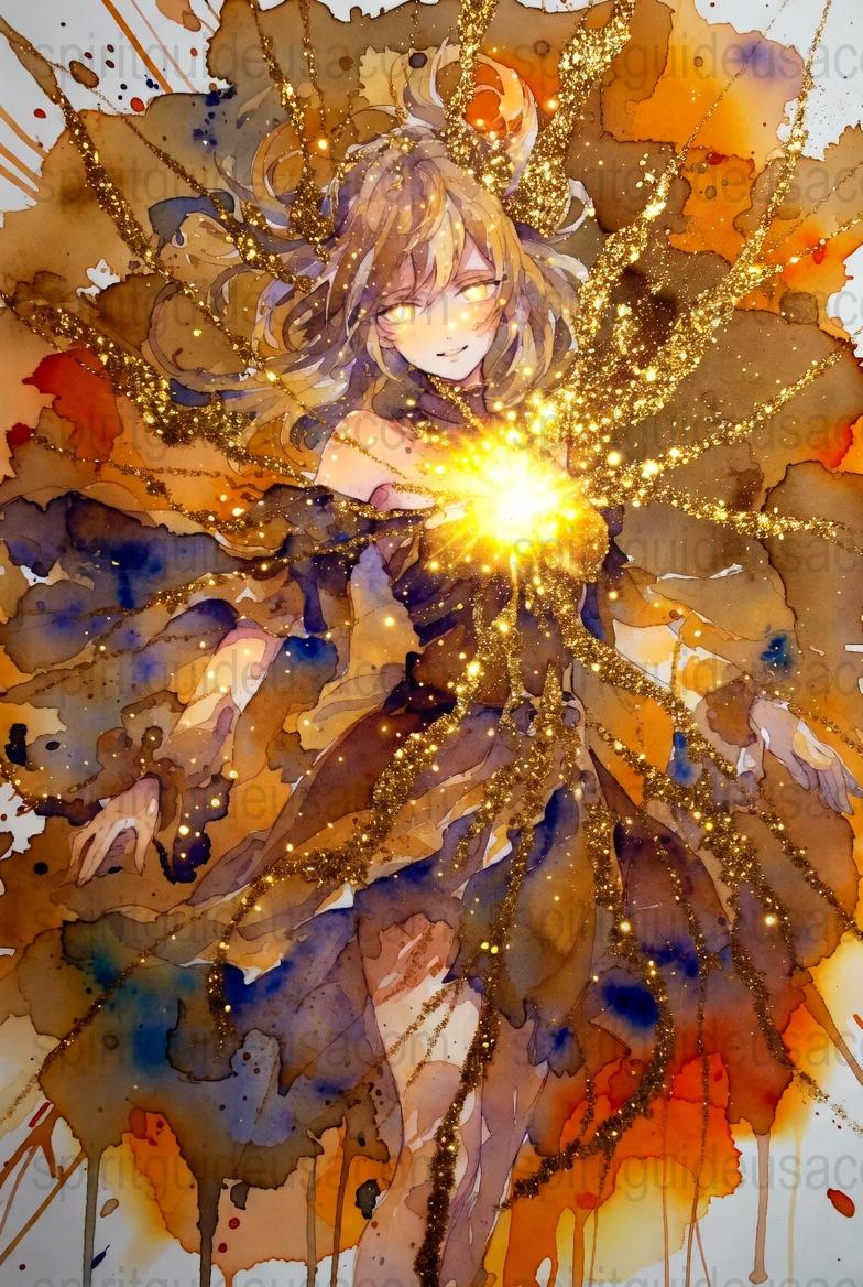 Fantasy Art Print, Golden Sparkle Watercolor, Mystical Deer Fairy Painting, Unique Wall Decor, Magical Home Artwork, Artistic Gift Idea