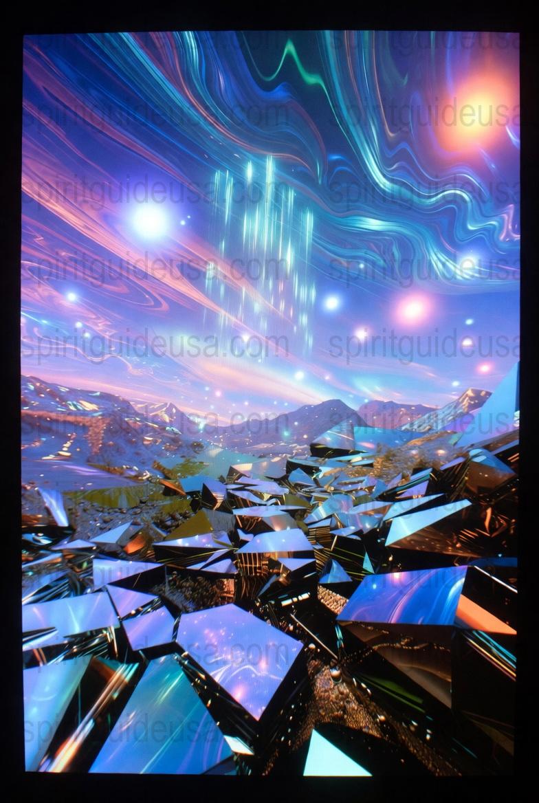 Psychedelic Art Print, Abstract Colorful Light Trails and Mirror Reflections, Wall Decor, Surreal Landscape Poster