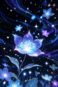 Cosmic Blue Flowers Art Print, Celestial Floral Galaxy Decor, Mystical Space Themed Wall Art