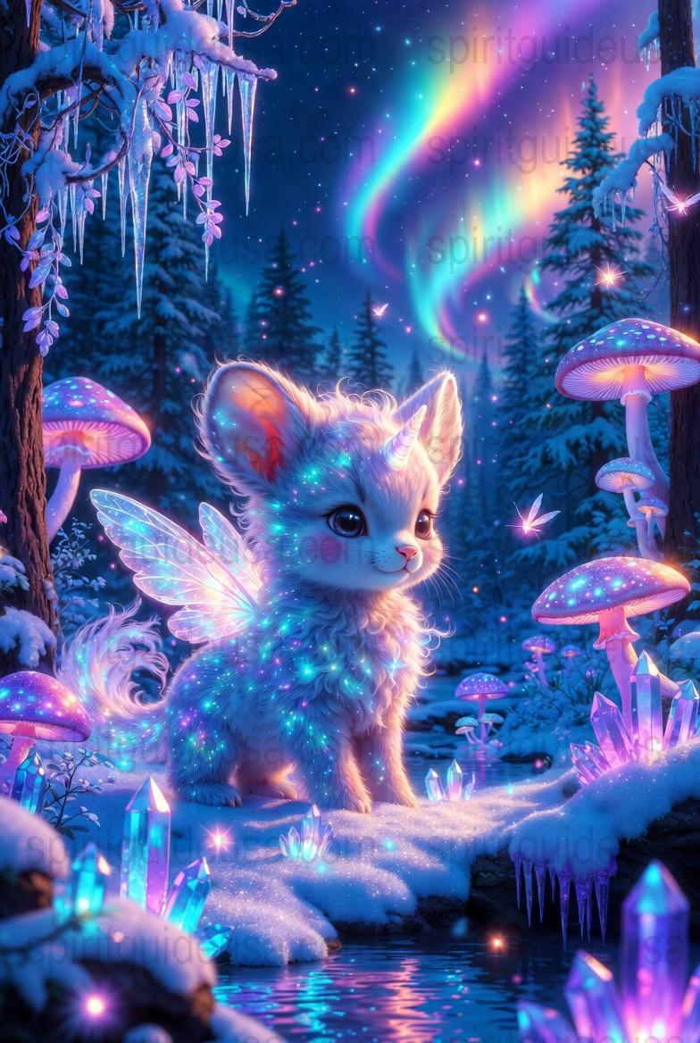 Enchanted Forest Fennec Fox Art Print, Mystical Winter Aurora Lights Decor, Fantasy Animal Poster, Magical Woodland Home Decoration