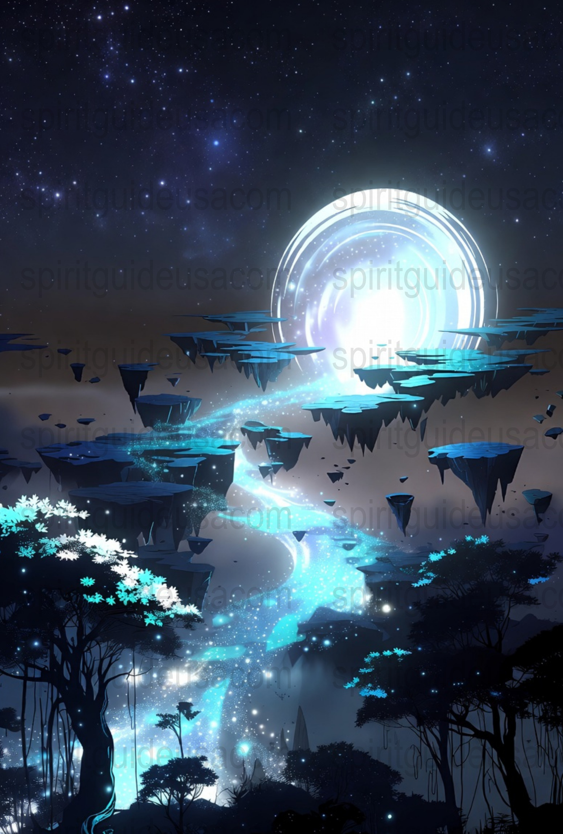 Mystical Night Sky Art Print, Celestial Portal Poster, Fantasy Forest Stars Wall Decor, Ethereal Landscape Illustration