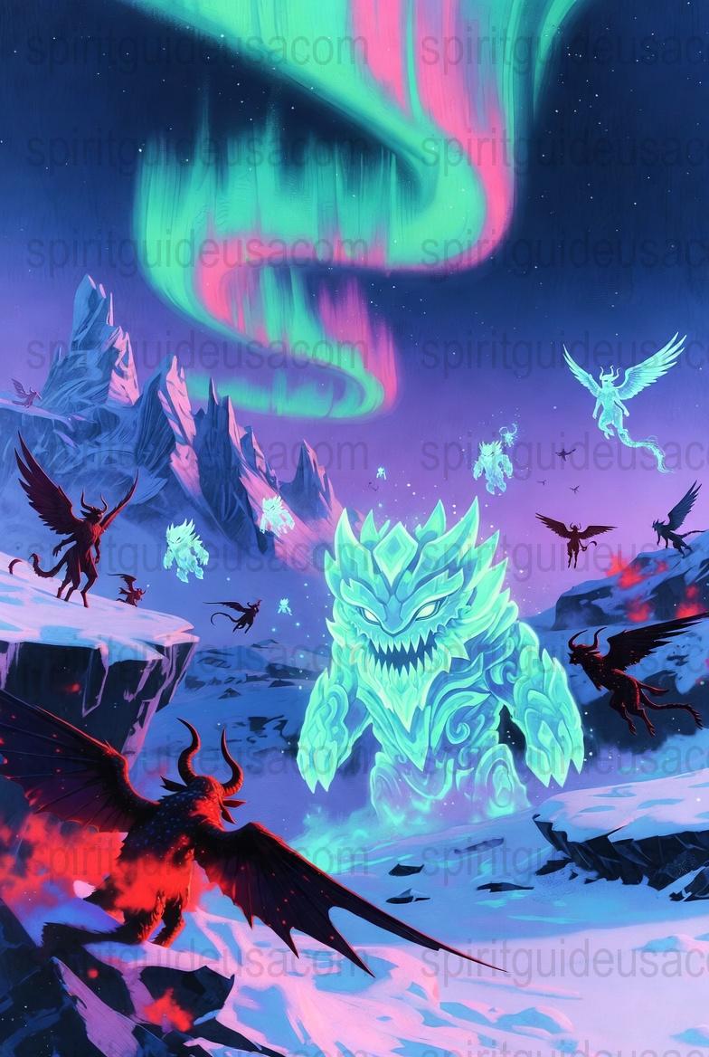 Fantasy Art Print, Northern Lights, Ice Dragon Poster, Mystical Creatures, Wall Decor, Colorful Sky, Gift Idea, Unique Home Decoration