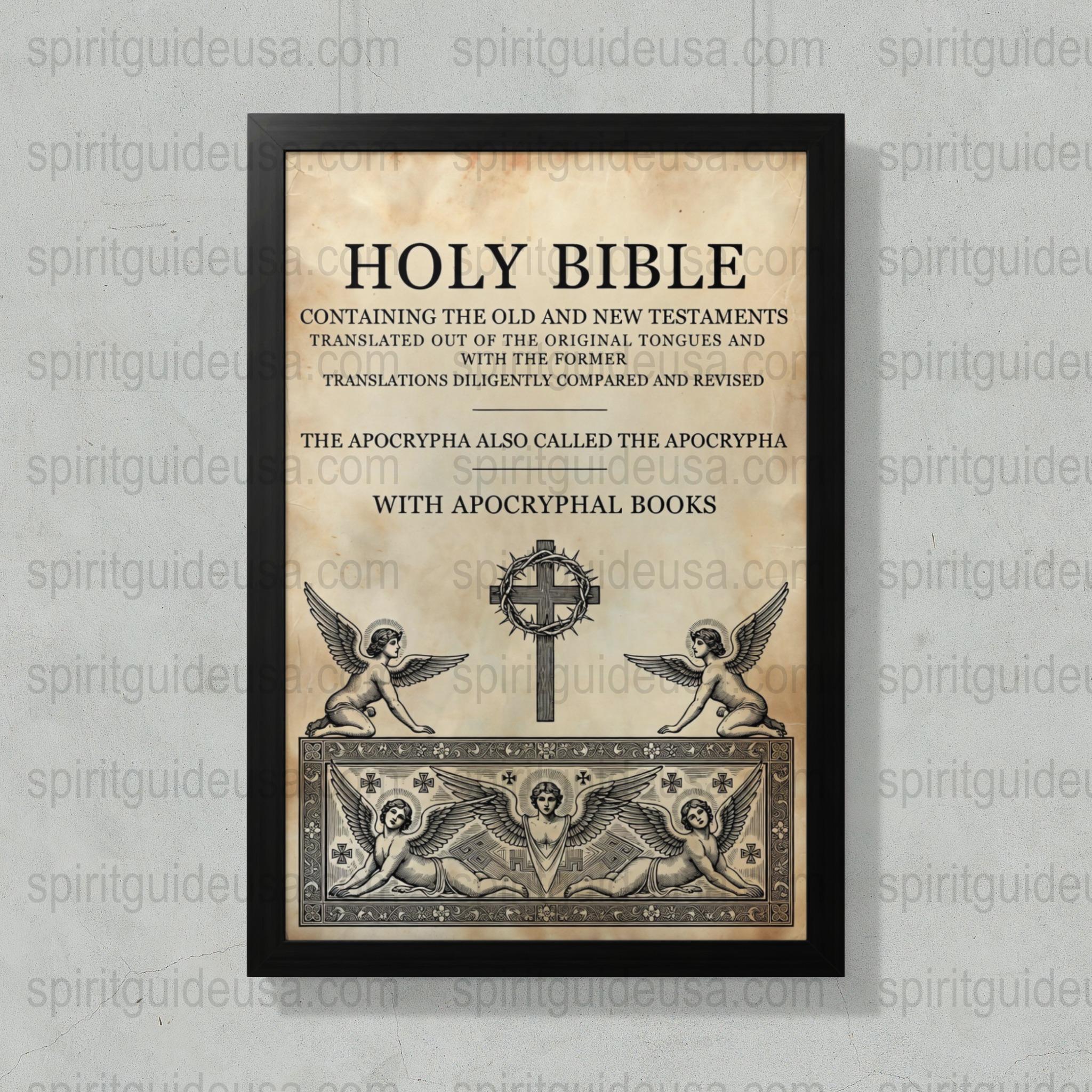 Vintage Bible Poster, Old and New Testament Art Print, Religious Wall Decor, Spiritual Antique Style Framing