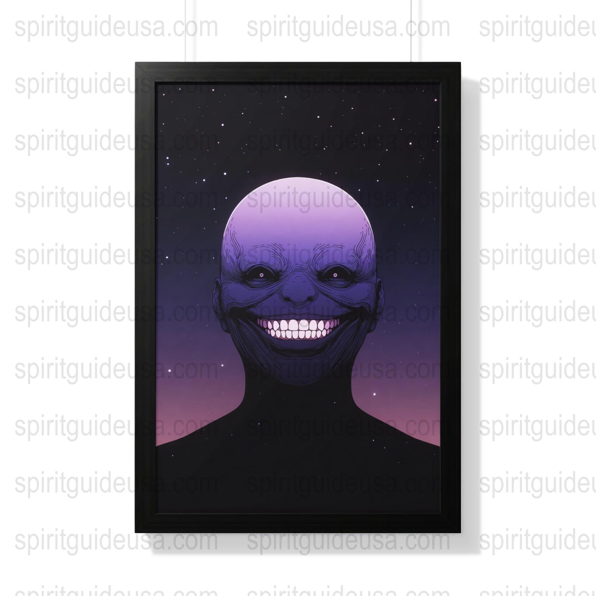 Purple Smiling Face Art Print, Surreal Cosmic Poster, Unique Wall Decor, Modern Space Artwork, Vibrant Home Decoration