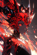 Anime Inspired Fiery Red and Black Character Poster, Dramatic Fantasy Art Print, Unique Wall Decor for Bedroom or Game Room