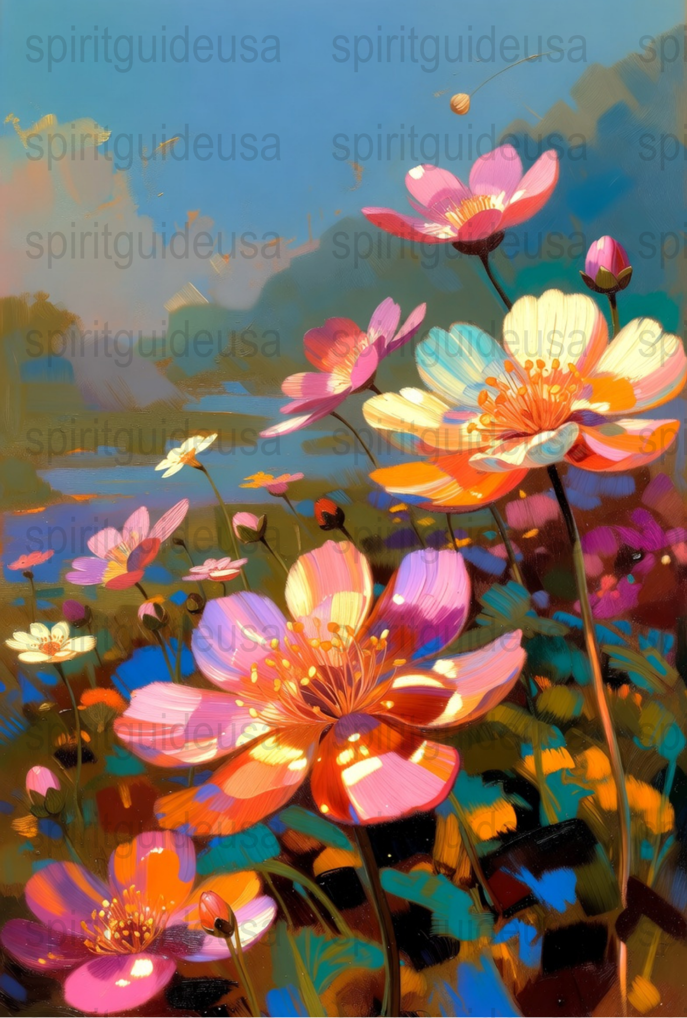 Vibrant Floral Canvas Print, Colorful Wildflowers Wall Art, Impressionist Style Home Decor, Bright Botanical Painting for Living Room