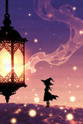 Magical Witch Lantern Night Sky Fantasy Art Print, Mystical Purple Wall Decor