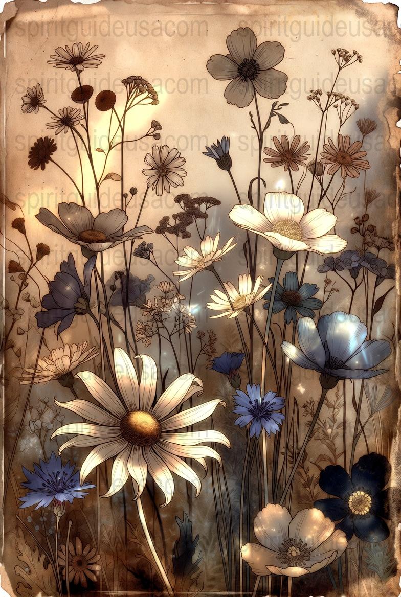 Vintage Floral Art Print, Botanical Wall Decor, Antique Style Flower Illustration, Rustic Home Decoration, Nature Inspired Poster