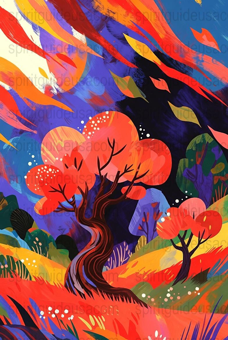 Vibrant Abstract Landscape Painting, Colorful Artistic Forest and River Print, Wall Art Decor, Modern Office and Home Decoration