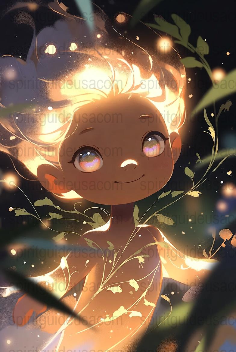 Enchanted Forest Elf Illustration, Magical Glowing Art Print, Fantasy Woodland Creature Poster, Dreamy Nursery Wall Decor