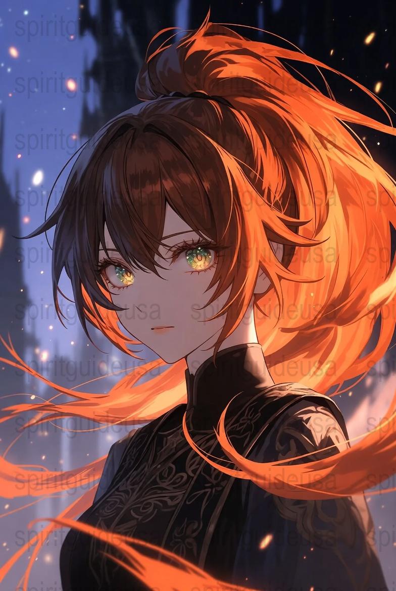 Anime Art Print, Fiery Orange Hair Girl, Fantasy Wall Decor, Vibrant Poster, Unique Gift Idea for Manga Fans