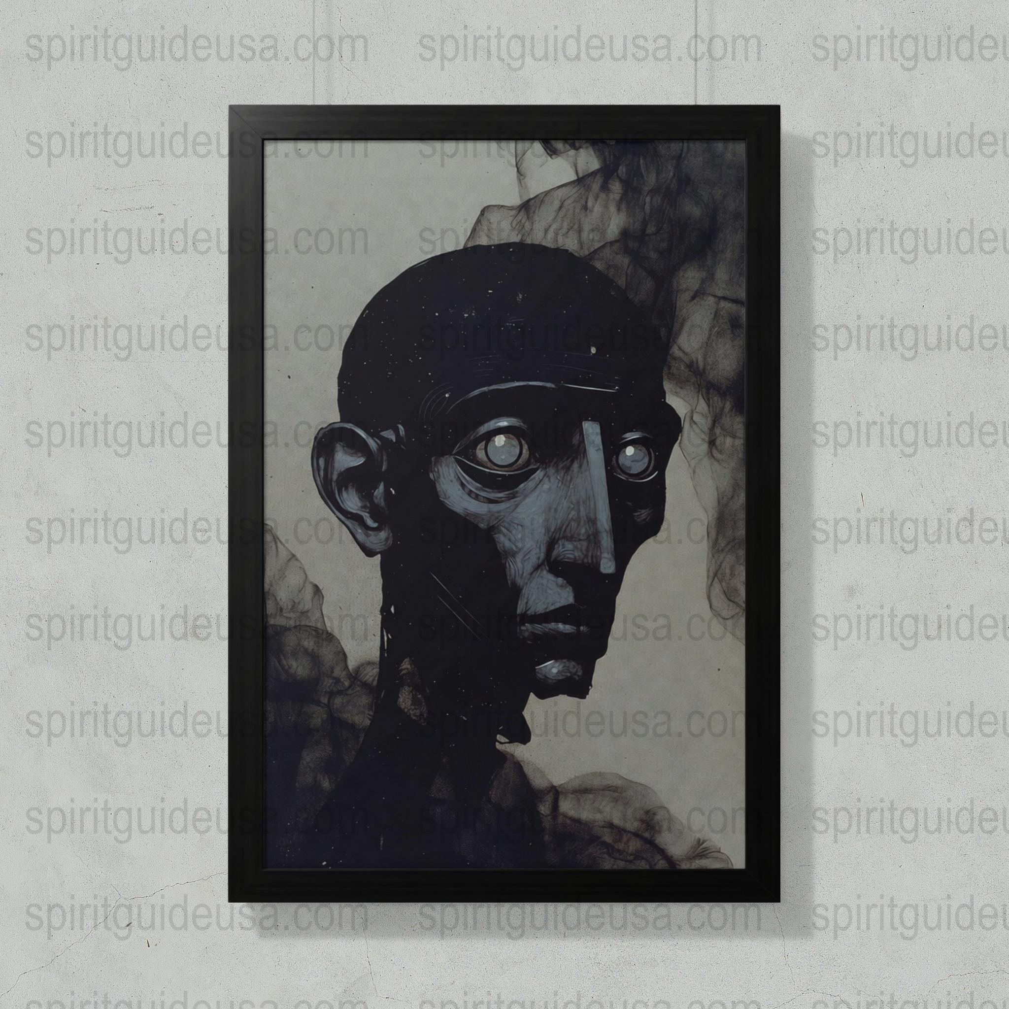 Abstract Face Art Print, Black and White Modern Wall Decor, Surreal Portrait Framed Poster
