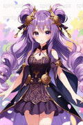 Anime Girl Wall Art, Purple Hair, Fantasy Costume, Gold Accessories Decor