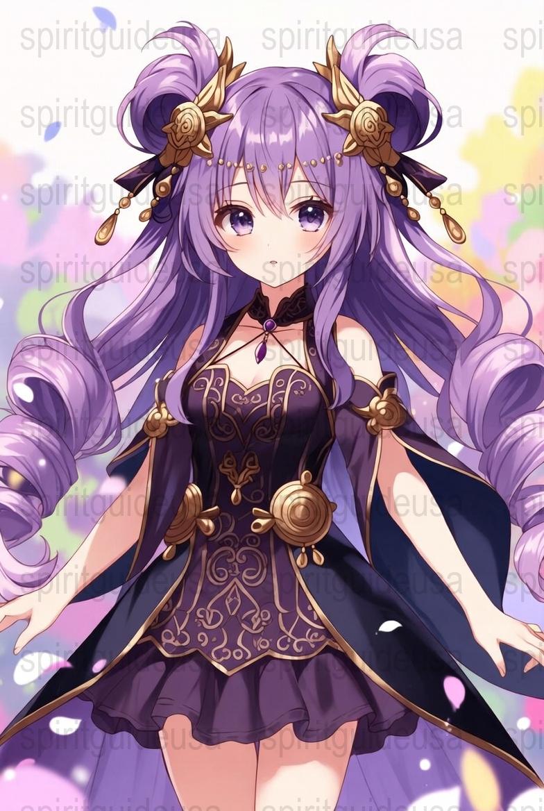 Anime Girl Wall Art, Purple Hair, Fantasy Costume, Gold Accessories Decor