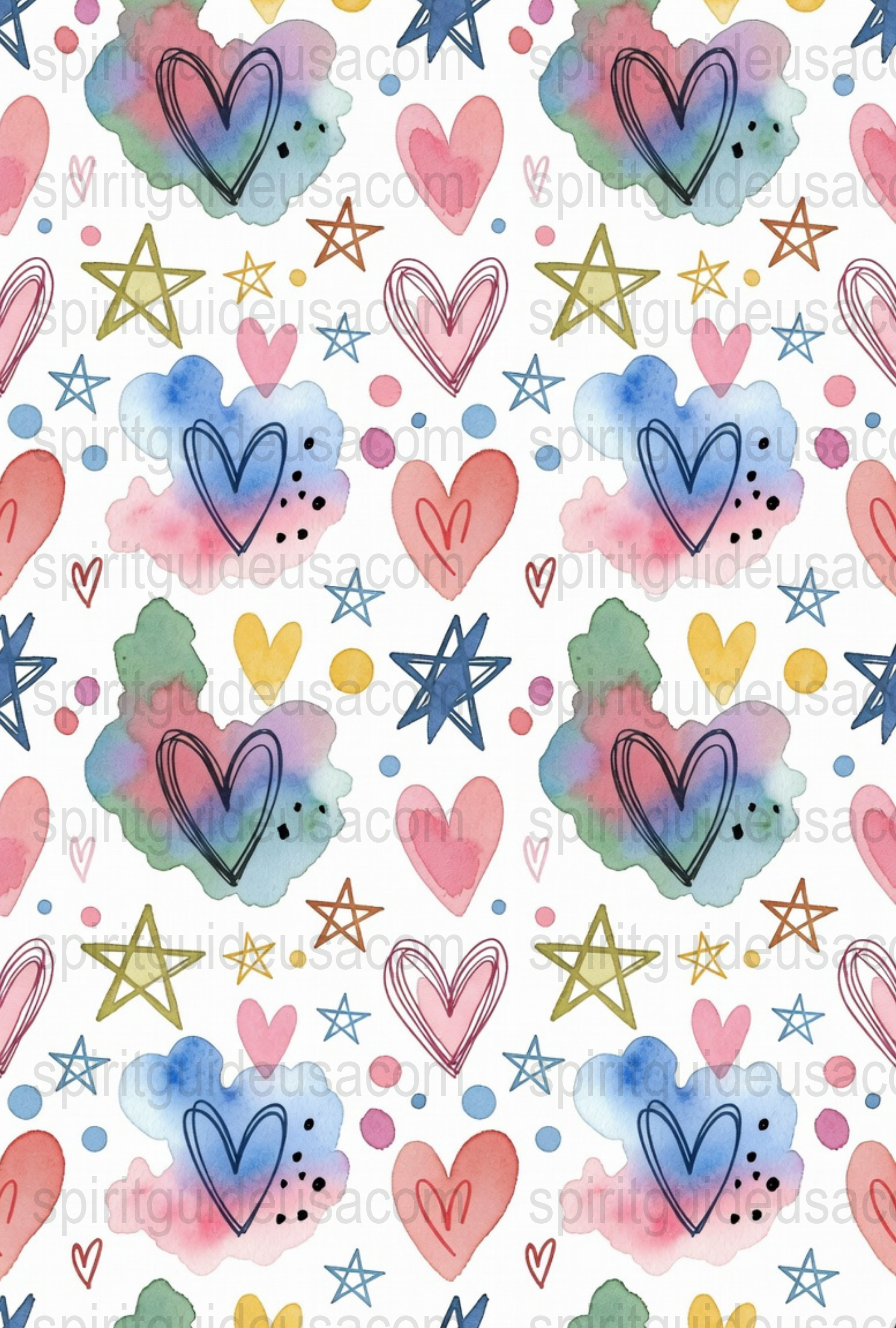 Watercolor Hearts and Stars Pattern Fabric, Colorful Seamless Design, Printed Textile Material for DIY Crafts and Apparel