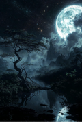 Mystical Moonlit Landscape Poster, Fantasy Night Sky Art, Celestial Wall Decor, Enchanted Forest Print