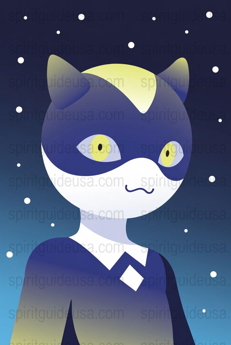 Anime Style Blue Cat Art Print, Mysterious Character Poster, Kids Room Wall Decor, Unique Fantasy Illustration