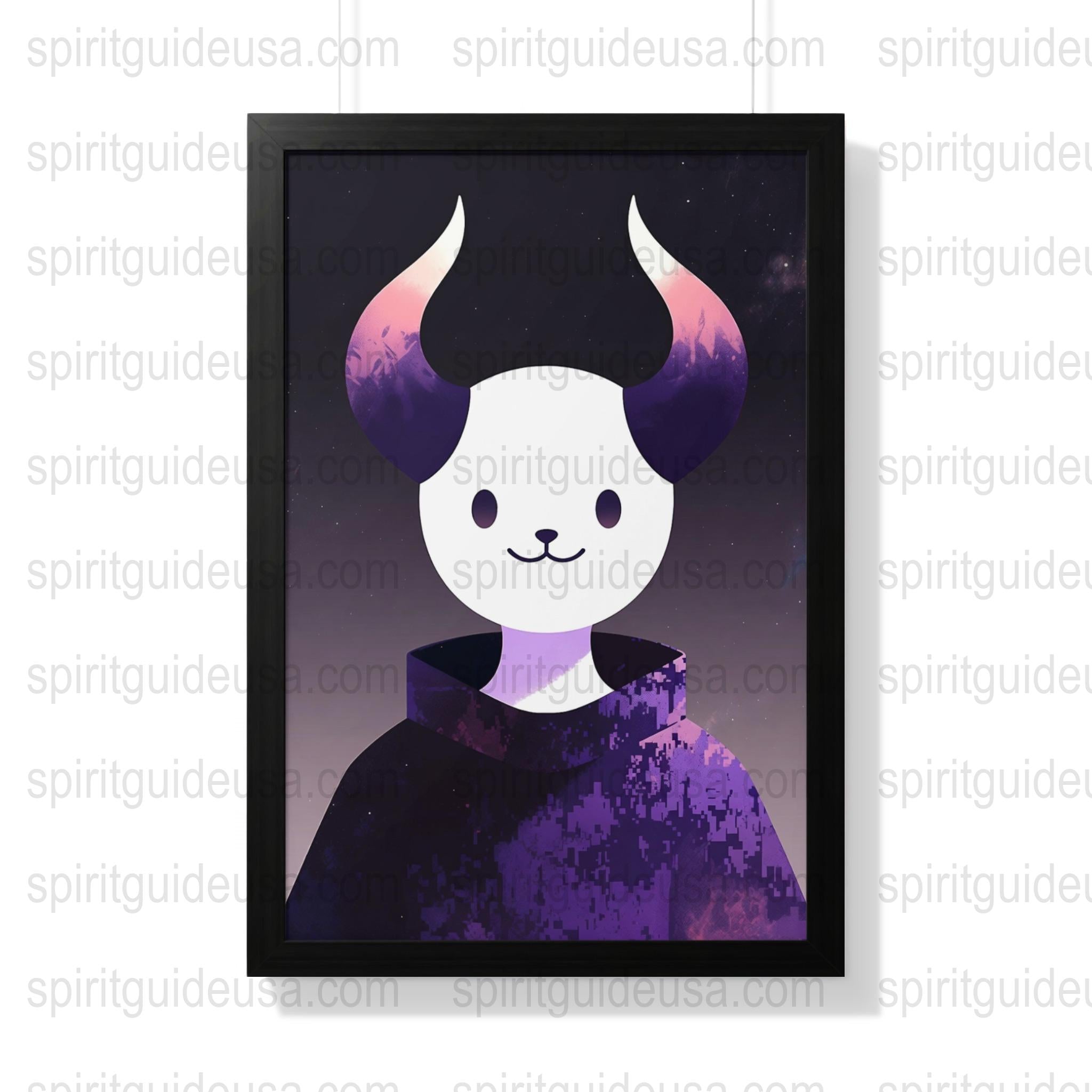 Mystical Horned Spirit Art Print, Dark Purple Aesthetic Wall Art, Fantasy Home Decor, Unique Cosmic Style Poster