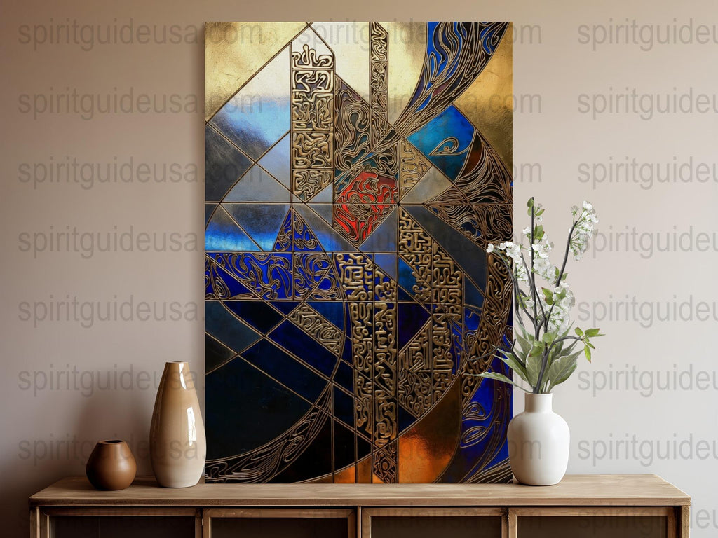 Large Abstract Wall Art, Modern Gold and Blue Metal Decor, Luxurious Home Interior Design Piece