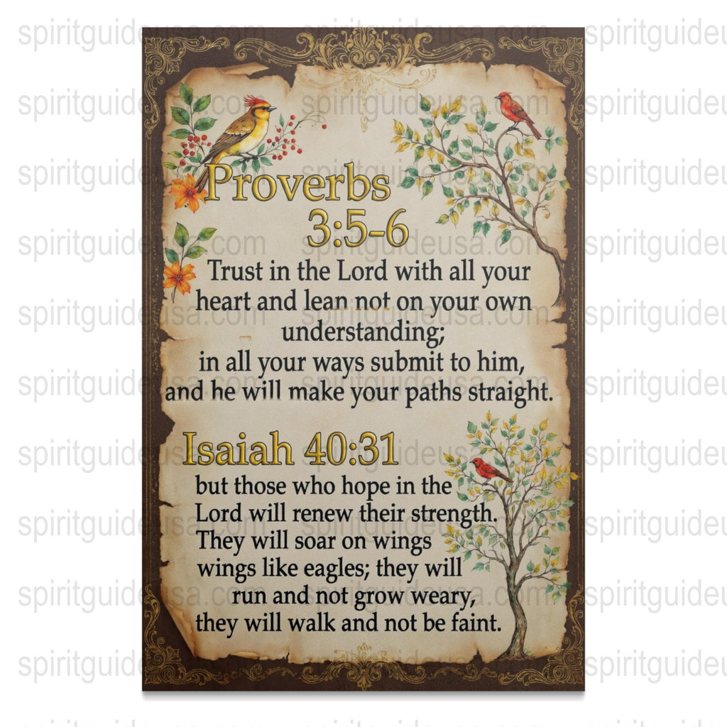 Vintage Proverbs and Isaiah Bible Verses Wall Art, Floral Religious Decor, Inspirational Scripture Print