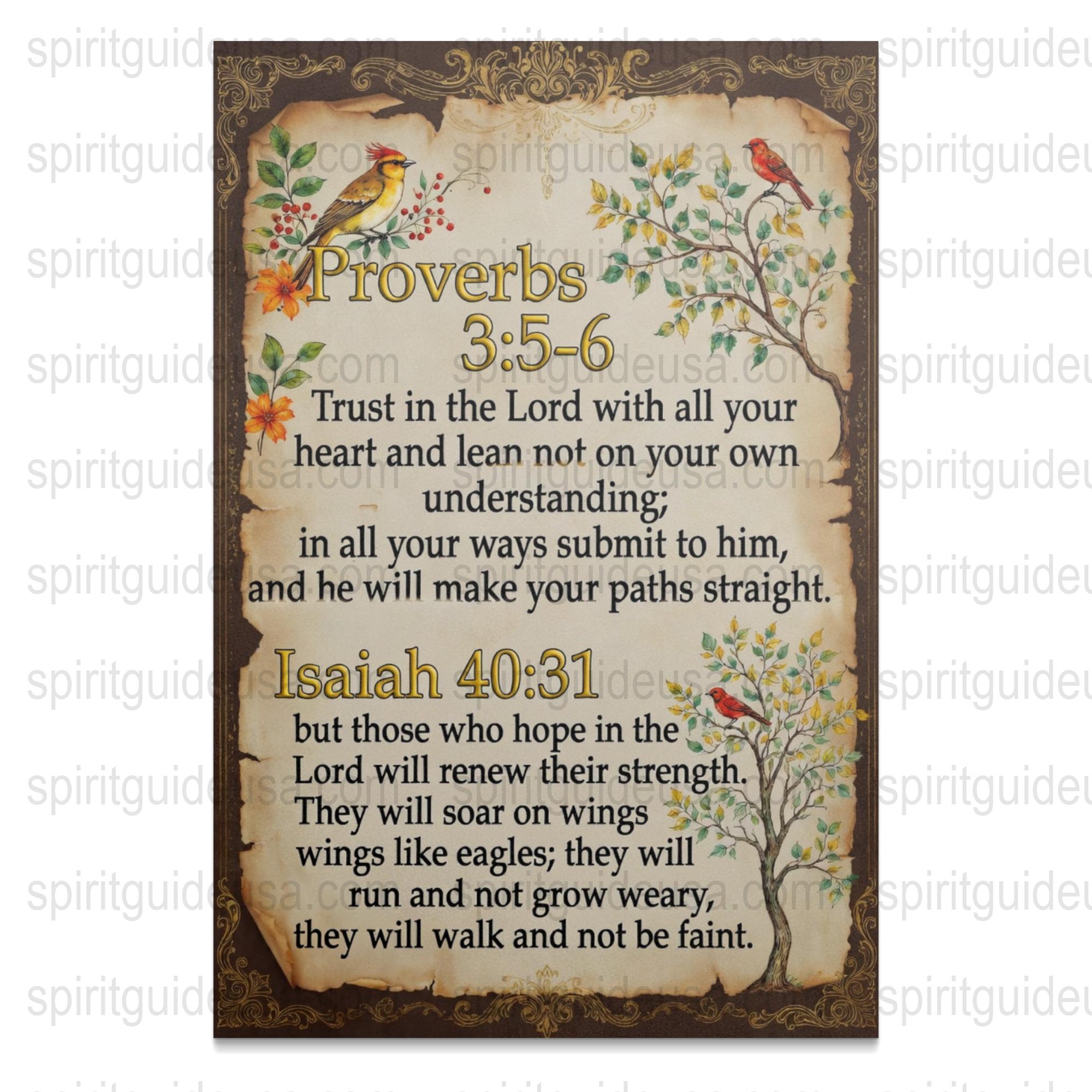 Vintage Proverbs and Isaiah Bible Verses Wall Art, Floral Religious Decor, Inspirational Scripture Print