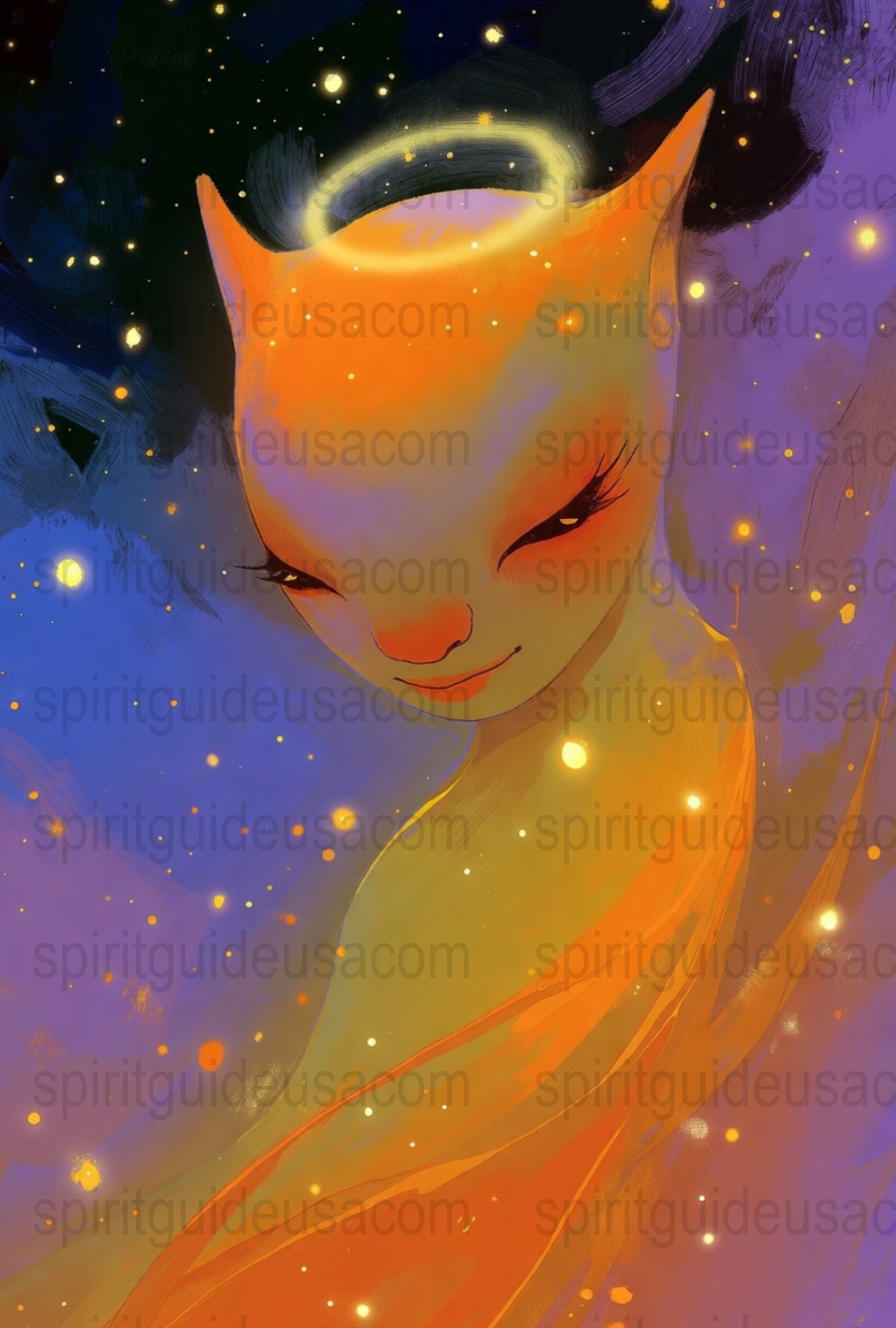 Mystical Fox Spirit Guide Art Print, Celestial Fantasy Wall Decor, Orange and Blue Canvas