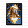 Abstract Jesus Painting, Modern Christian Art, Spiritual Decor, Religious Wall Art, Blue and Gold Canvas Print, Inspirational Home Decor