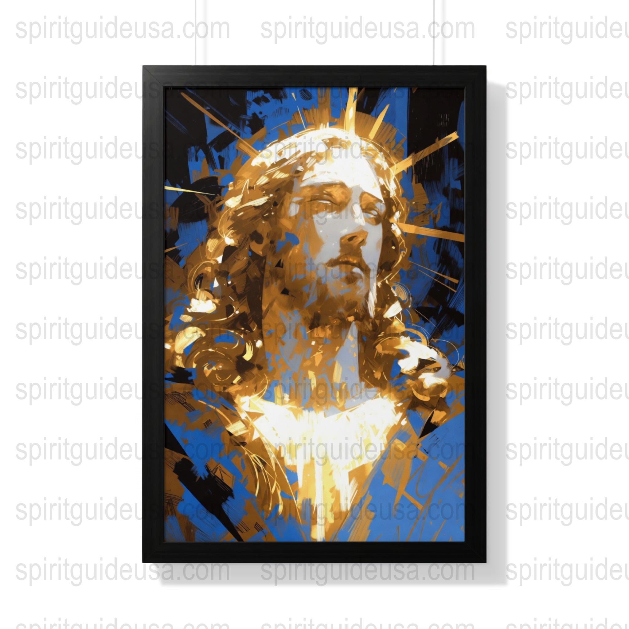 Abstract Jesus Painting, Modern Christian Art, Spiritual Decor, Religious Wall Art, Blue and Gold Canvas Print, Inspirational Home Decor