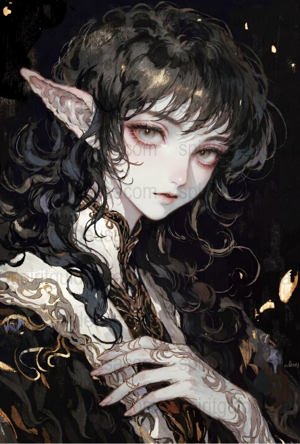 Dark Fantasy Elf Art Print, Gothic Fairy Wall Decor, Mystical Creature Poster, Enchanted Forest Home Decoration