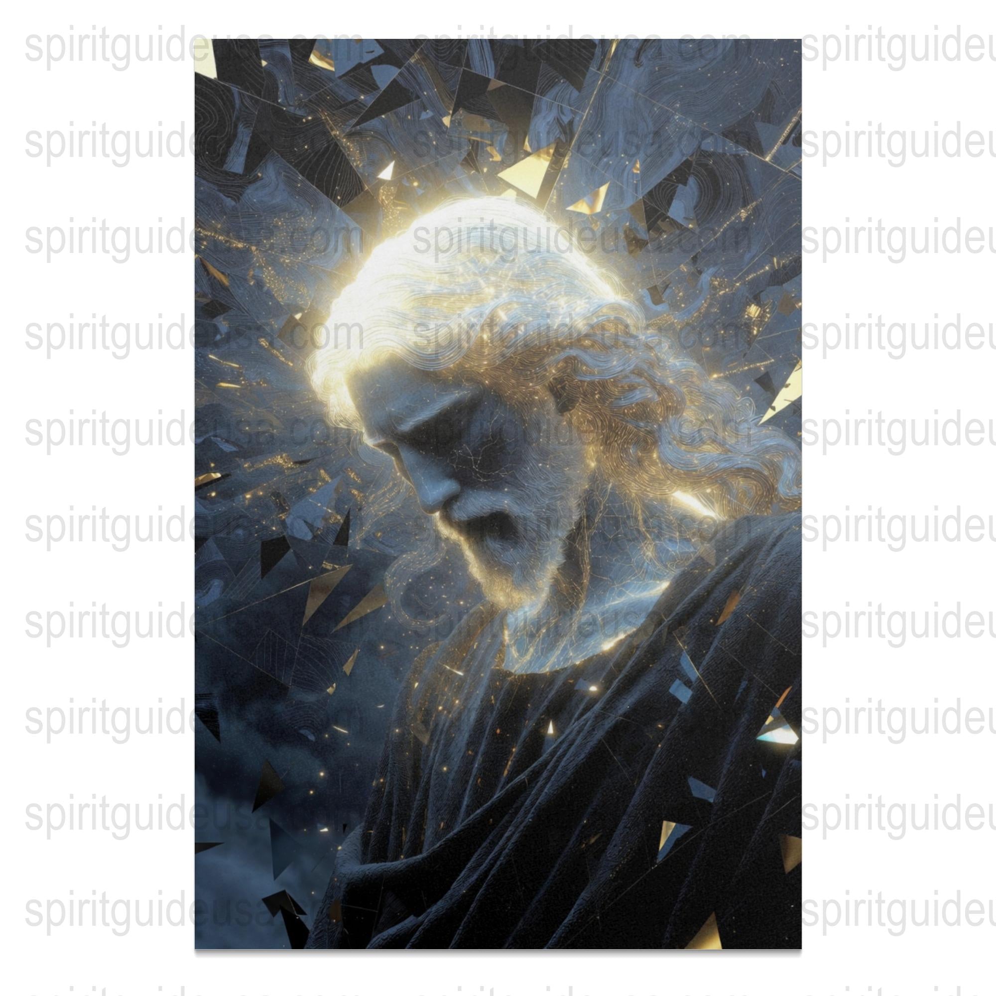 Mystical Art Print, Celestial Being with Golden Light and Shards, Spiritual Wall Art, Cosmic Decor