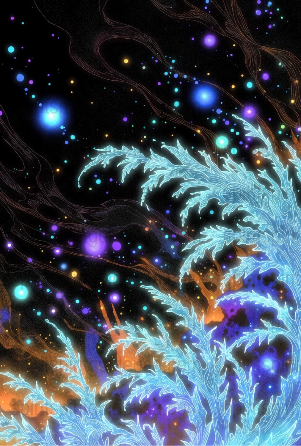 Mystical Night Sky Ocean Waves Art Print, Cosmic Sea Poster, Galaxy Stars Wall Decor, Fantasy Nautical Home Decoration